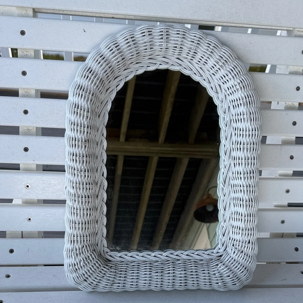Elegant White Wicker Wall Mirror